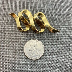 M Jent Ribbon Brooch Pin 2.5 In As Is Vintage Gold Shiny Retro Classic Gift